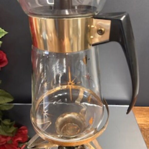 Corning Ware Atomic Starburst Coffee Carafe 36 oz with Brass Warmer‎ Vintage Mid - Picture 9 of 10